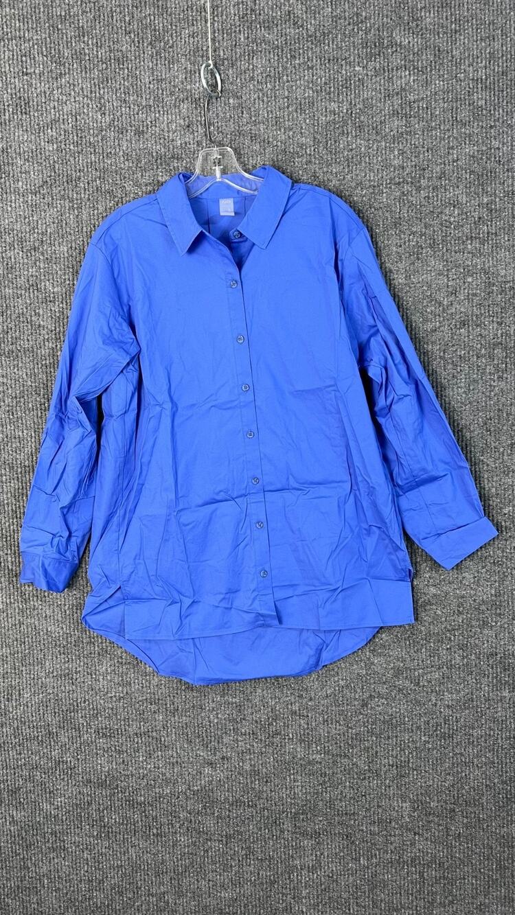 Zuda Button Up Shirt Womens Small Blue Collared Cool Cotton Long Sleeve Office